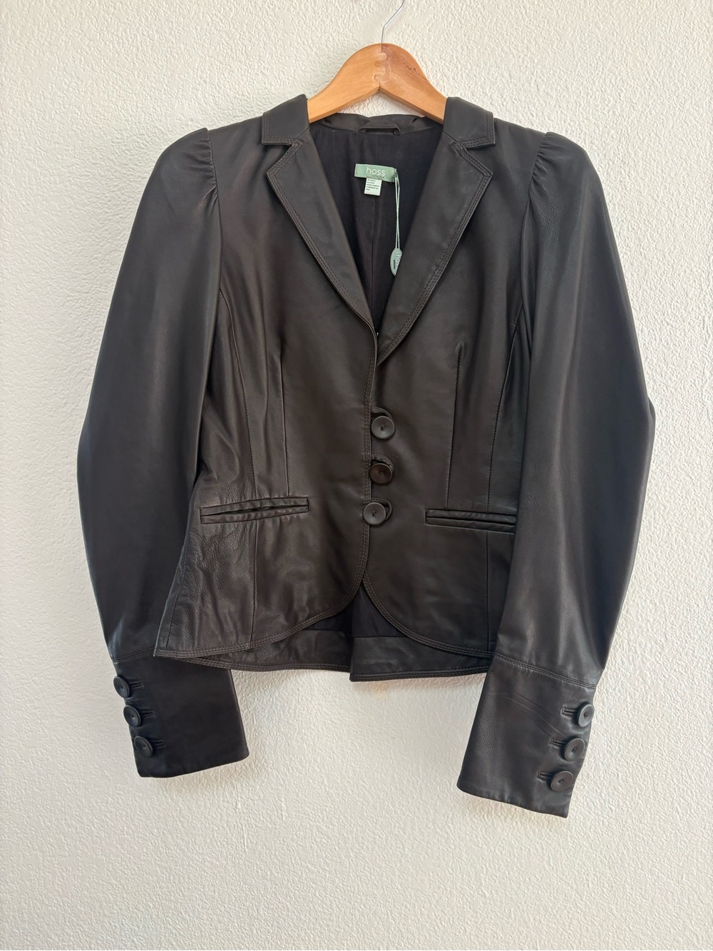 Black Leather Tailored Blazer Jacket